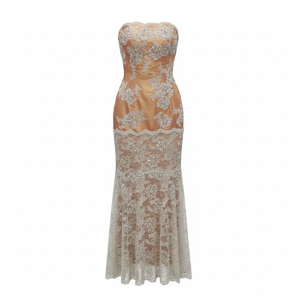 Jovani Strapless Dress in Copper and Cream